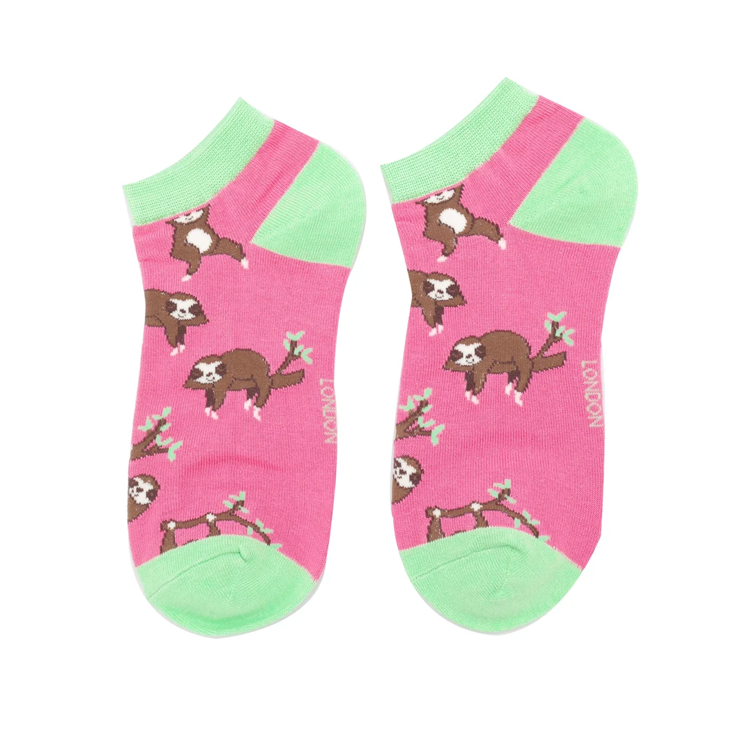 MISS SPARROW 2 Pairs Cute Sloth Trainer Socks Duck Egg Pink Soft Breathable Bamboo