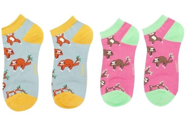 MISS SPARROW 2 Pairs Cute Sloth Trainer Socks Duck Egg Pink Soft Breathable Bamboo