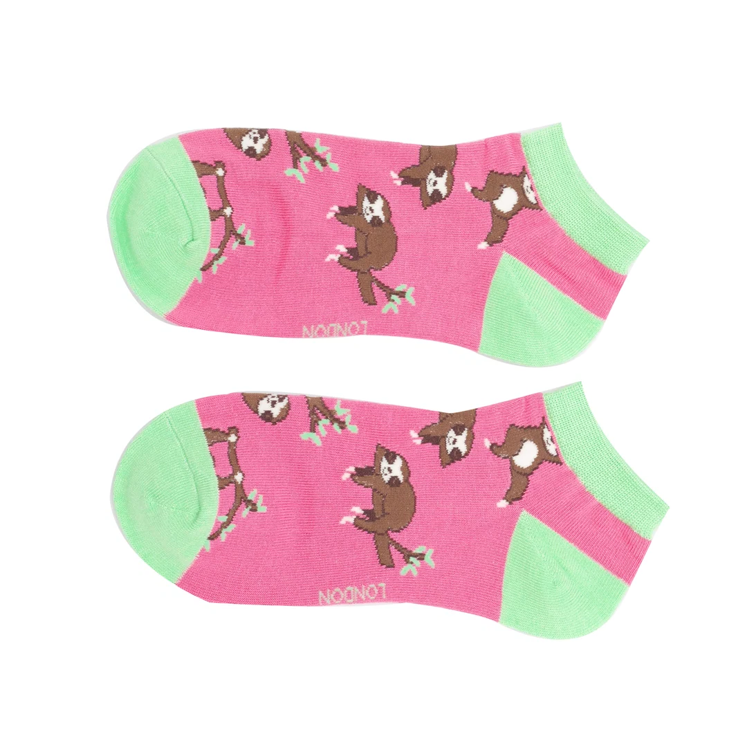 MISS SPARROW Cute Sloth Trainer Socks Pink Soft Breathable Bamboo