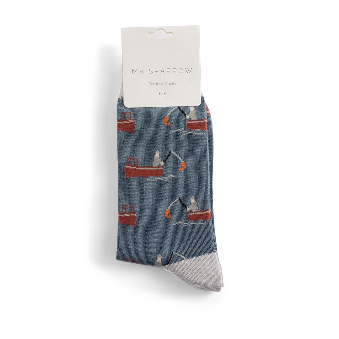 Mr Sparrow Gone Fishing Socks Demin Blue  Bamboo Blend For Men