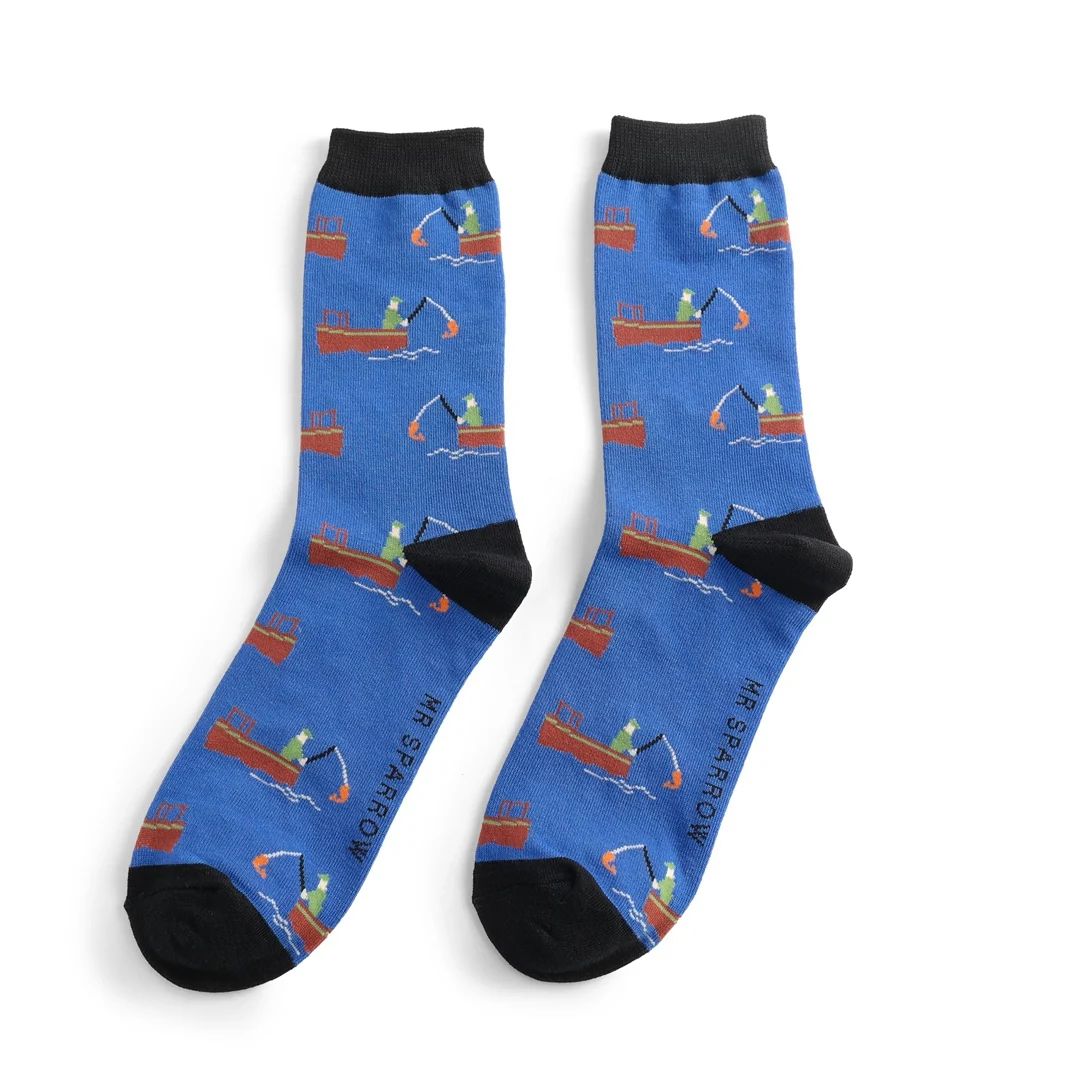 Mr Sparrow Gone Fishing Socks Royal Blue Bamboo Blend For Men