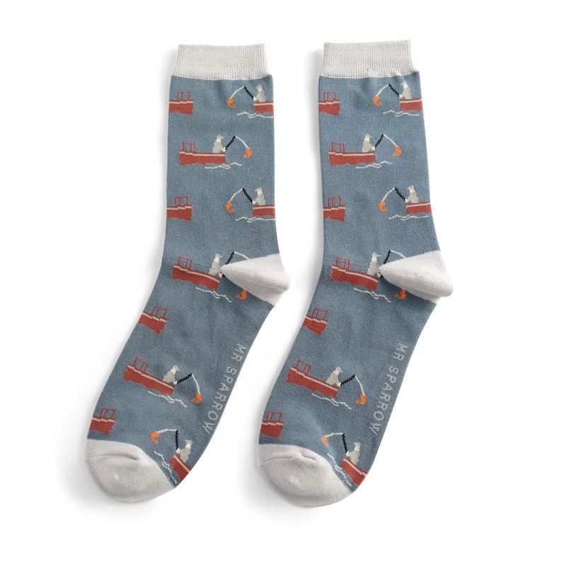 Mr Sparrow Gone Fishing Socks Demin Blue  Bamboo Blend For Men