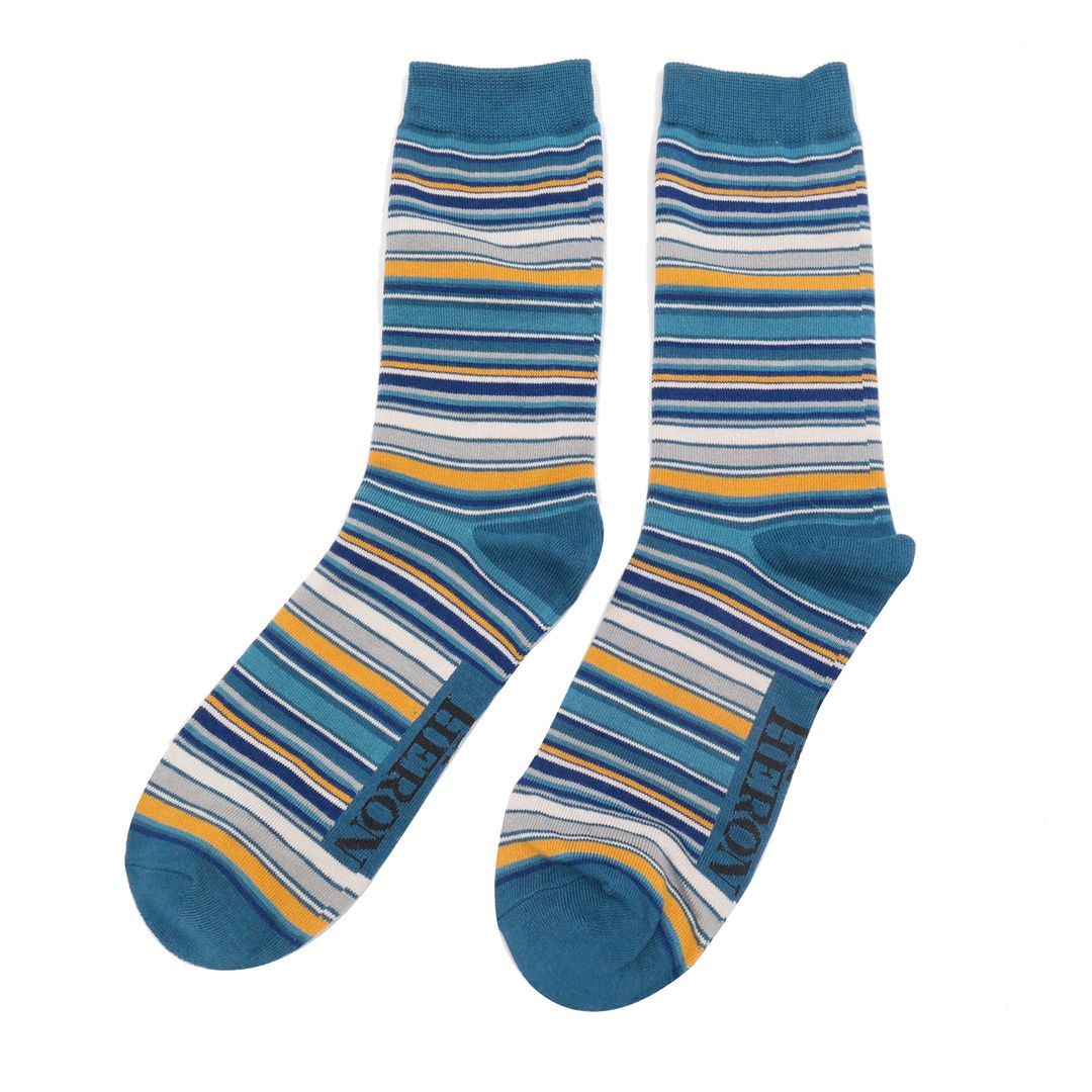 Mr Heron Mens 2 Pairs Stripes Socks Boxed Super Soft Breathable Bamboo Blend Eco Friendly