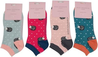 MISS SPARROW Pack 4 Socks Cute Hedgehogs Bamboo Blend Eco friendly