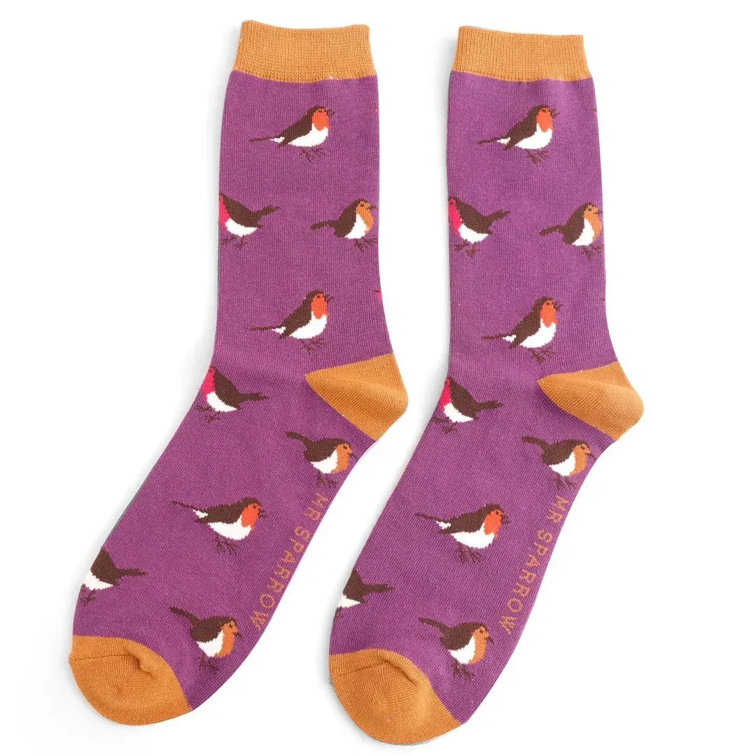 Mr Sparrow Robin Socks Purple Super Soft Bamboo Blend For Men 7 to 11