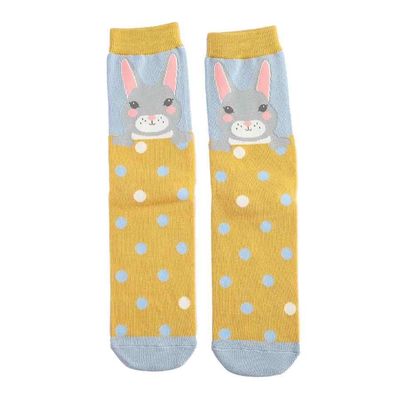 MISS SPARROW Socks Yellow  Bunny Rabbit Super Soft Bamboo Blend