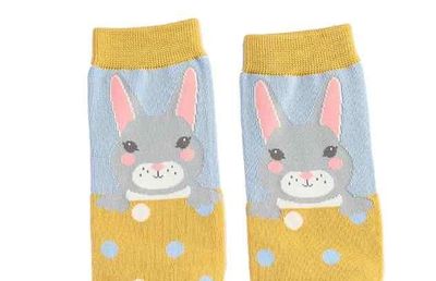 MISS SPARROW Socks Yellow Bunny Rabbit Super Soft Bamboo Blend