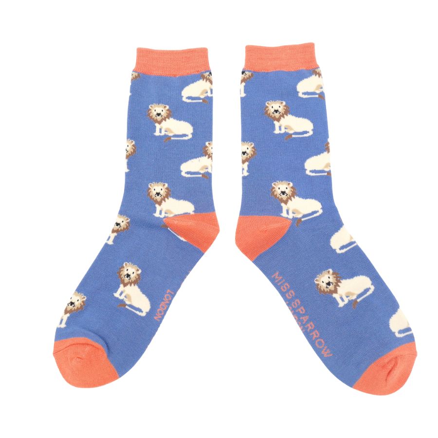 MISS SPARROW Lion Socks Denim Blue Super Soft Bamboo Blend  Size 4 to 7