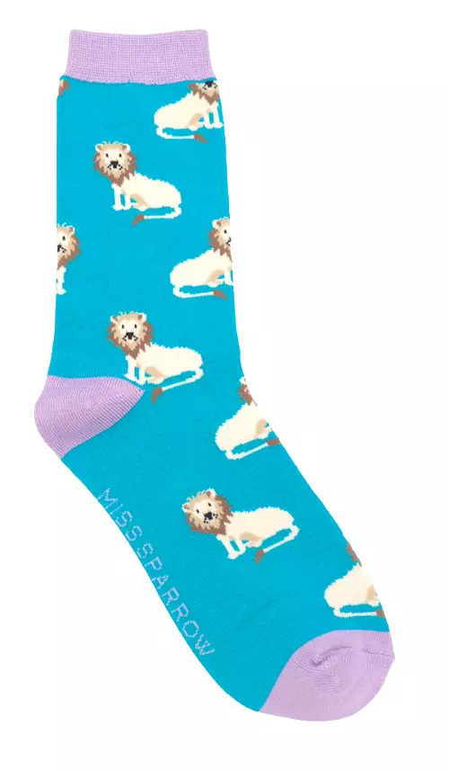 Lion Socks Turquoise Eco Friendly Super Soft Breathable Bamboo UK Size 3 to 7