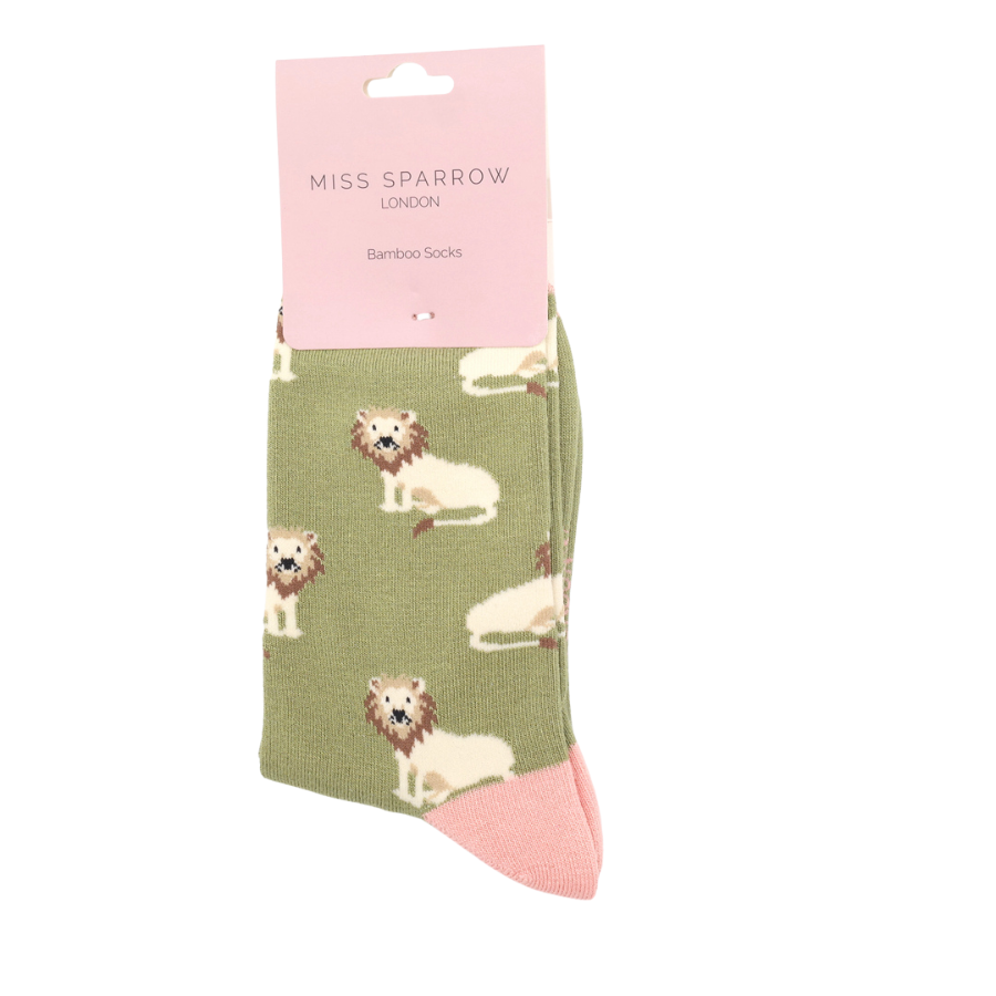 Lion Socks Olive  Eco Friendly Super Soft Breathable Bamboo UK Size 3 to 7
