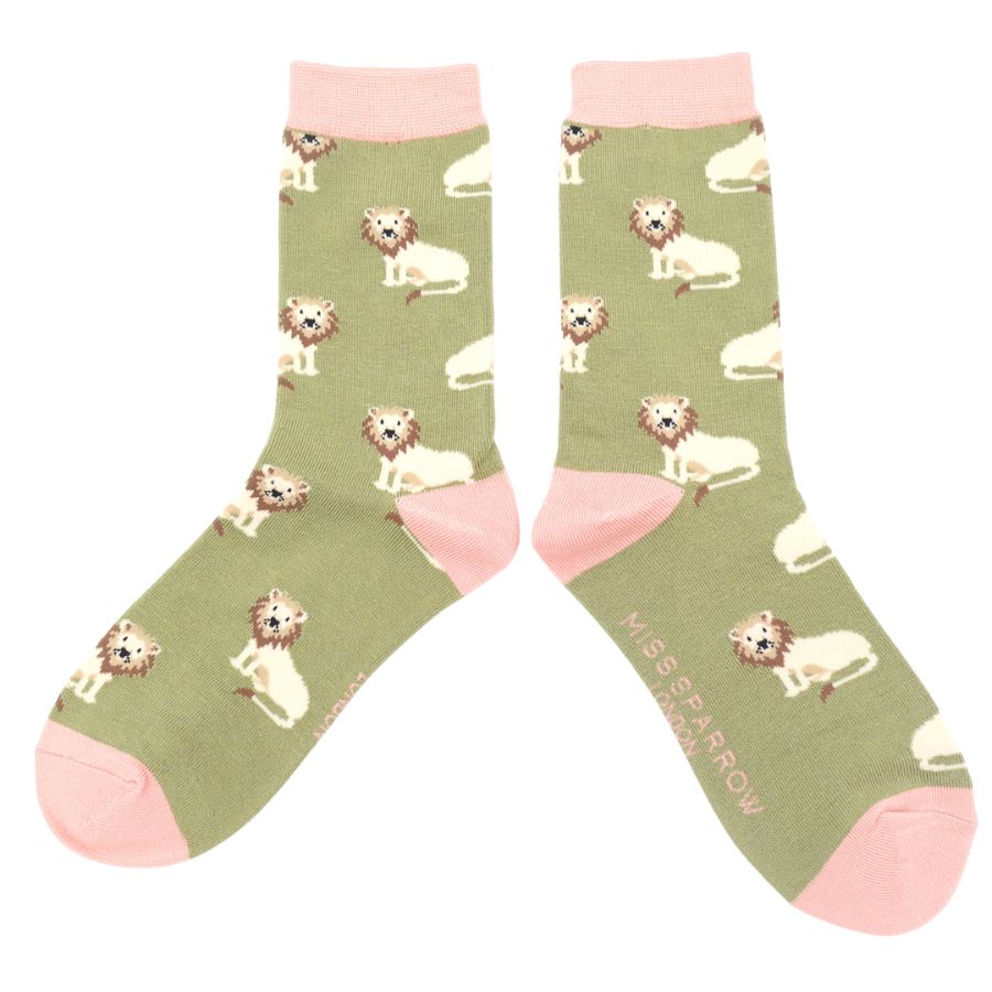 Lion Socks Olive  Eco Friendly Super Soft Breathable Bamboo UK Size 3 to 7