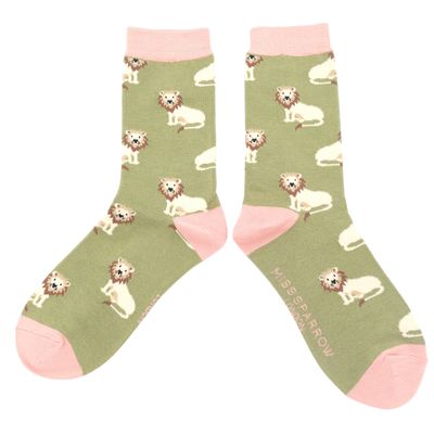 Lion Socks Olive  Eco Friendly Super Soft Breathable Bamboo UK Size 3 to 7