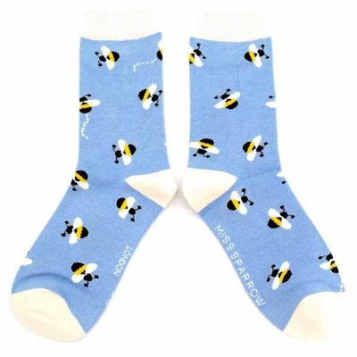 MISS SPARROW Bee Socks Blue Soft Breathable Bamboo