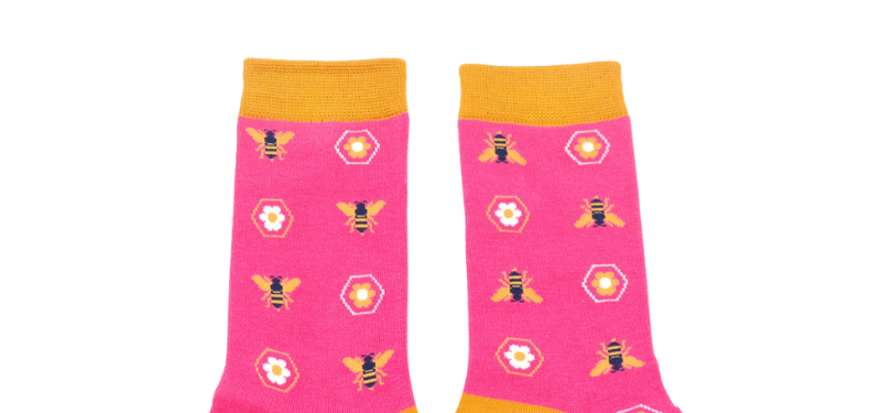 Miss Sparrow Retro Bees Socks Pink  Bamboo Blend