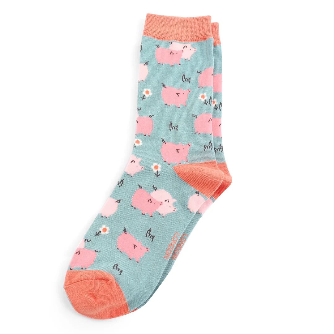 Miss Sparrow  Pretty Pig  Socks Duck Egg Bamboo Blend