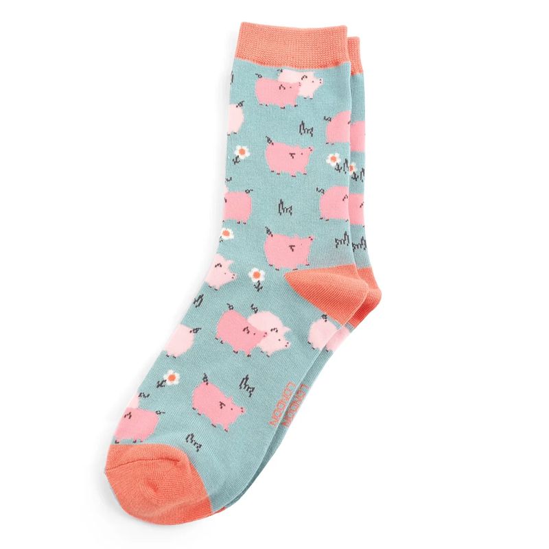 Miss Sparrow  Pretty Pig  Socks Duck Egg Bamboo Blend
