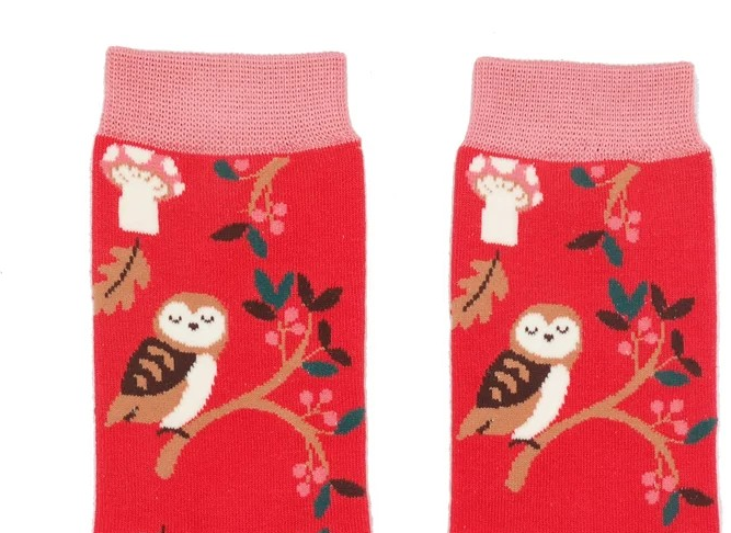 Miss Sparrow Woodland Owl Socks Red Super Soft Bamboo Blend