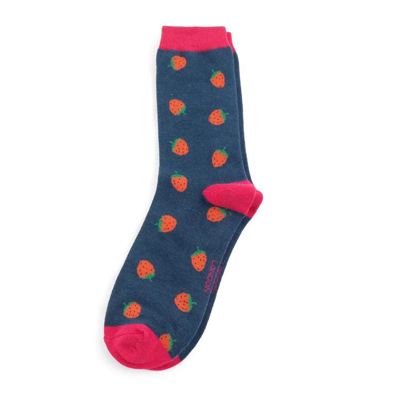 Miss Sparrow Strawberry Socks  Super Soft Bamboo Blend Navy Blue