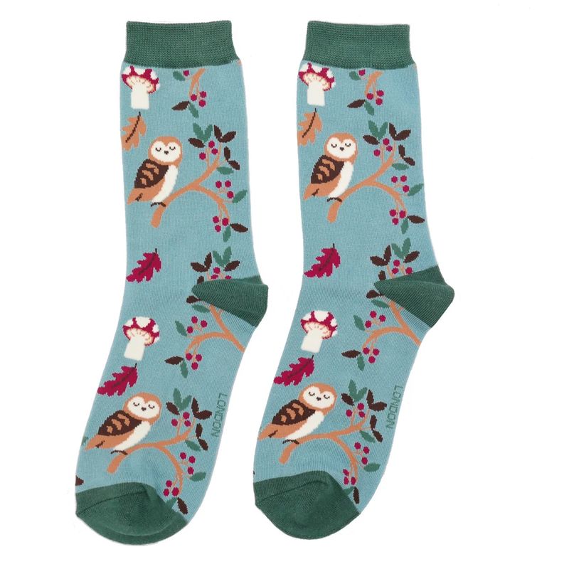 Miss Sparrow Woodland Owl  Socks Duck Egg  Super Soft Bamboo Blend