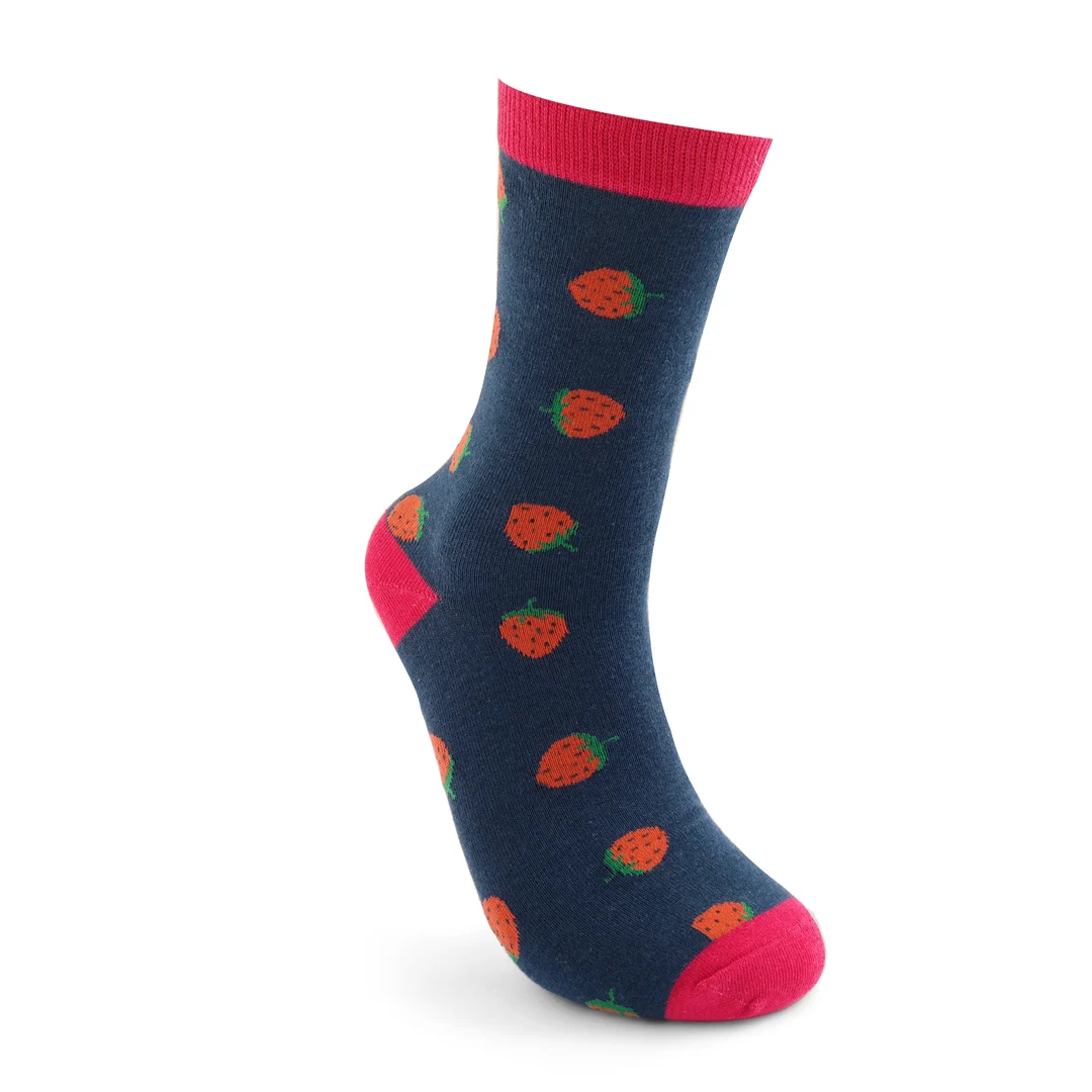 Miss Sparrow Strawberry Socks  Super Soft Bamboo Blend Navy Blue