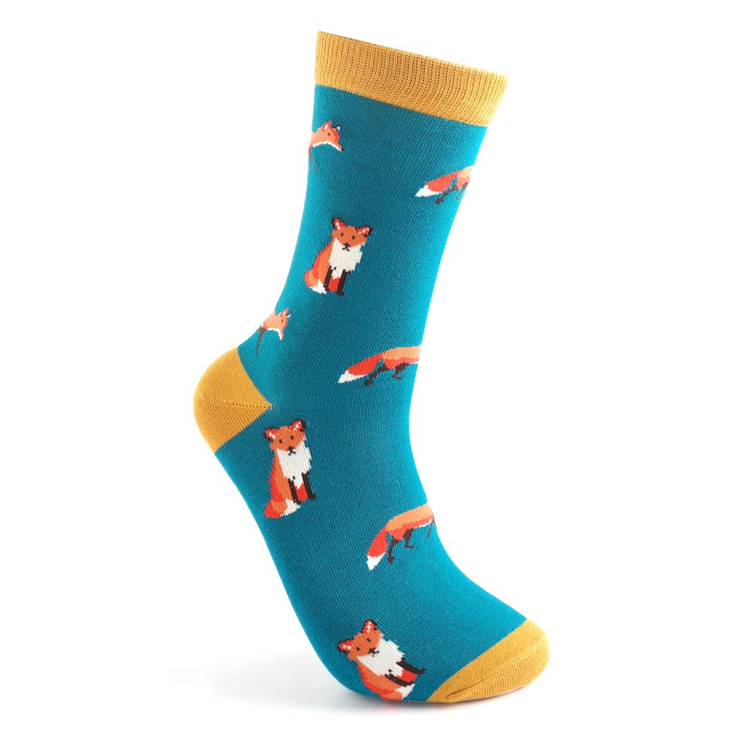 Mr Sparrow Mens Fox Socks Teal Super Soft Bamboo Blend