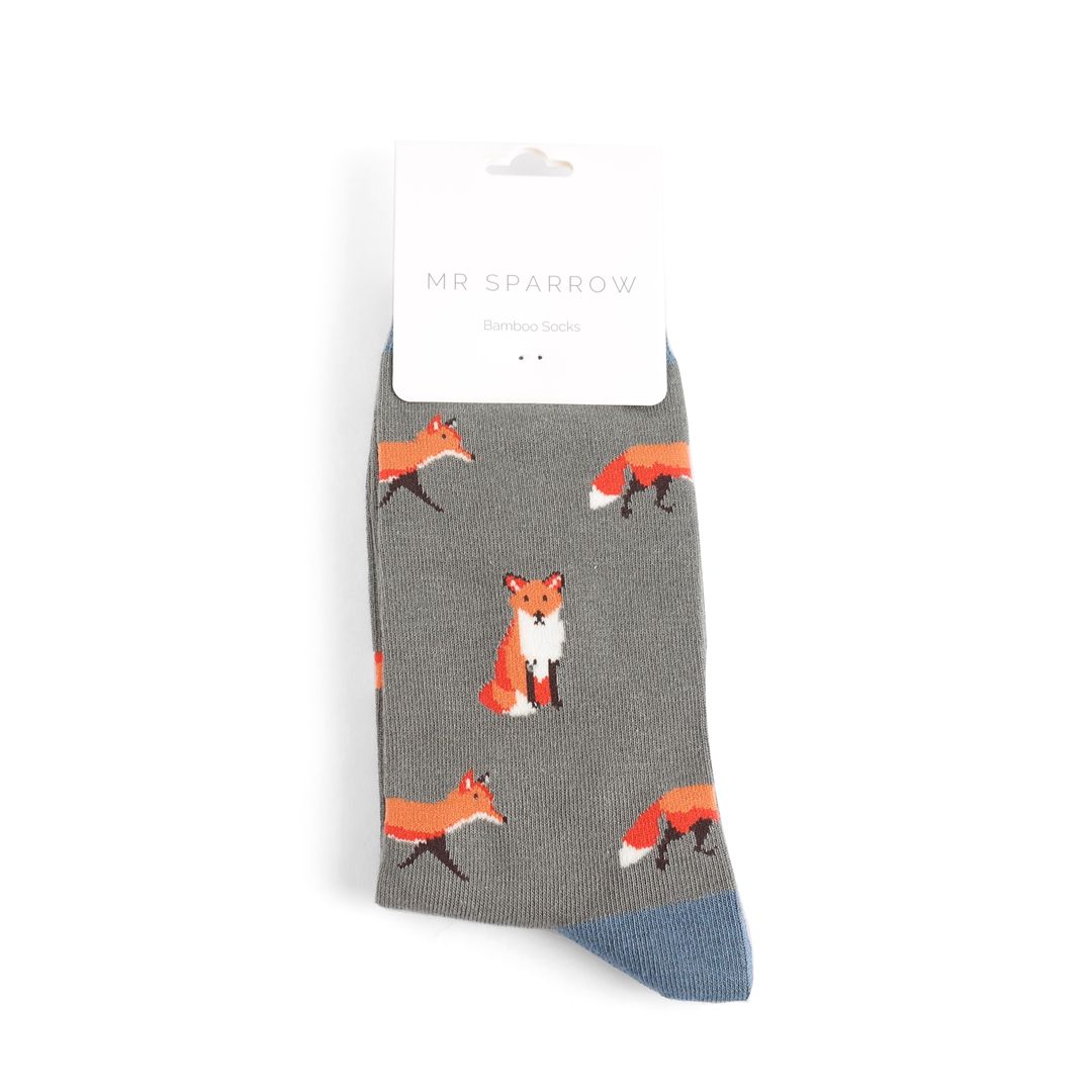 Mr Sparrow Mens Fox Socks Grey Super Soft Bamboo Blend