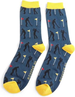 Mr Sparrow Golf Print Socks Navy Super Soft Bamboo Blend