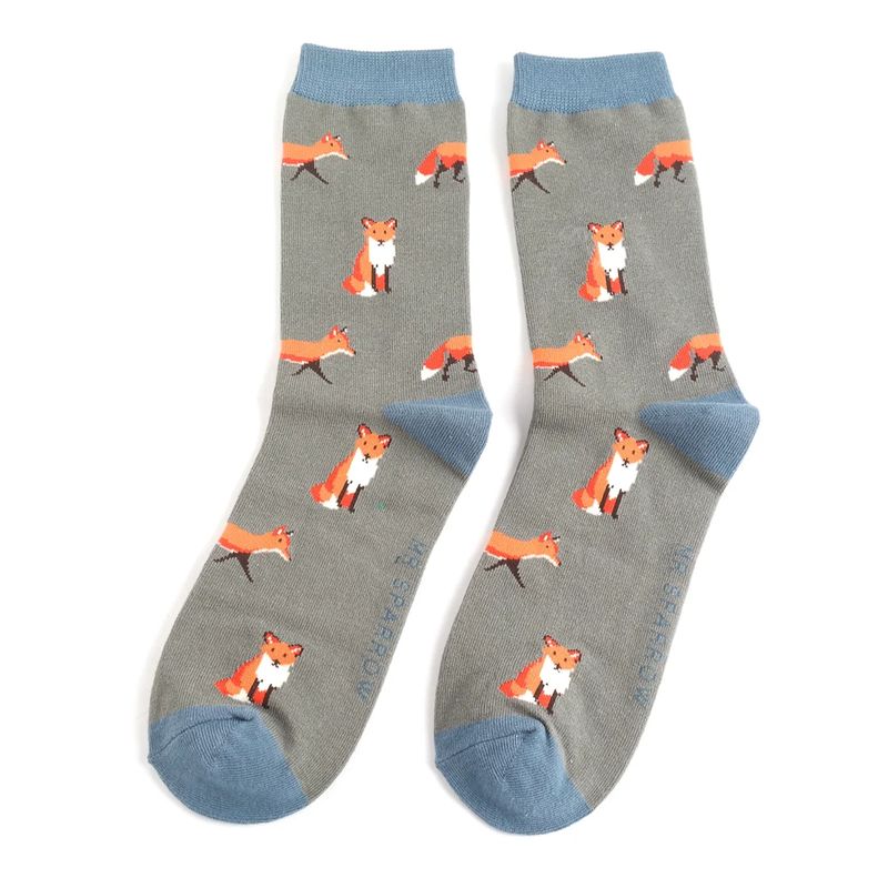 Mr Sparrow Mens Fox Socks Grey Super Soft Bamboo Blend