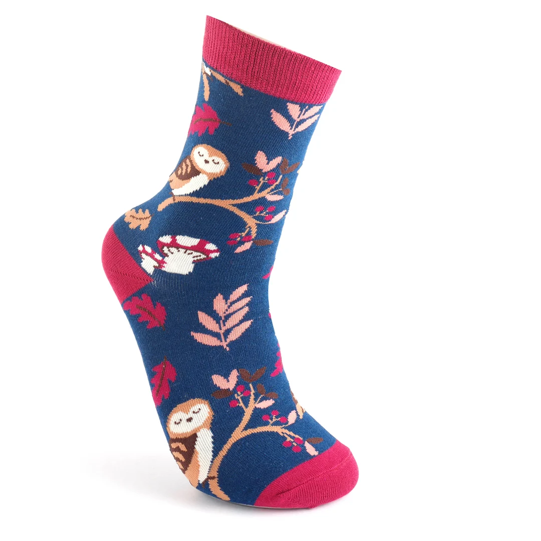 Miss Sparrow Woodland Owl Socks Navy Super Soft Bamboo Blend