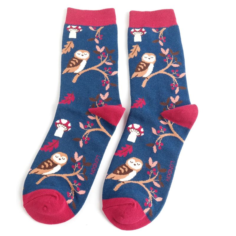 Miss Sparrow Woodland Owl Socks Navy Super Soft Bamboo Blend