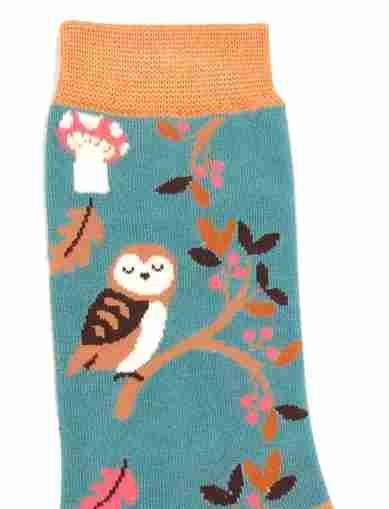 Miss Sparrow Woodland Owl Socks Teal Super Soft Bamboo Blend