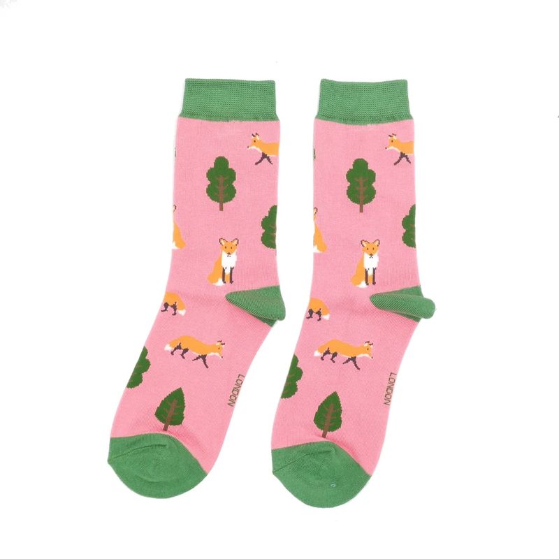 Miss Sparrow  Fox in the Woods Socks Pink Eco Friendly Bamboo Mix