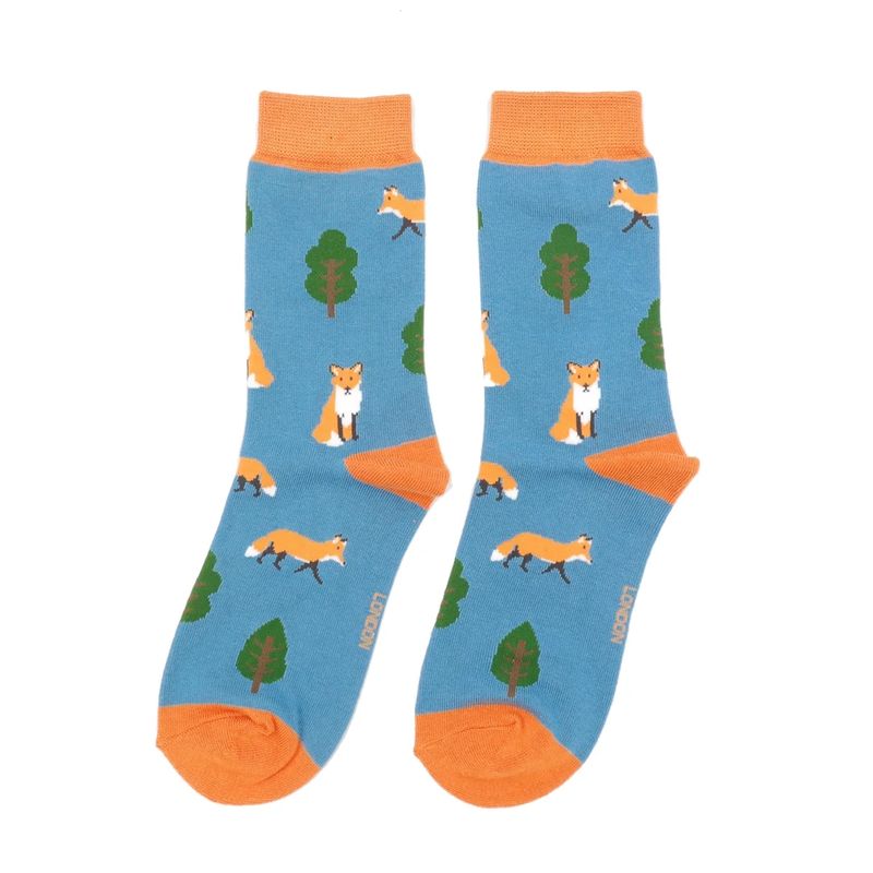Miss Sparrow  Fox in the Woods Socks Denim Eco Friendly Bamboo Mix