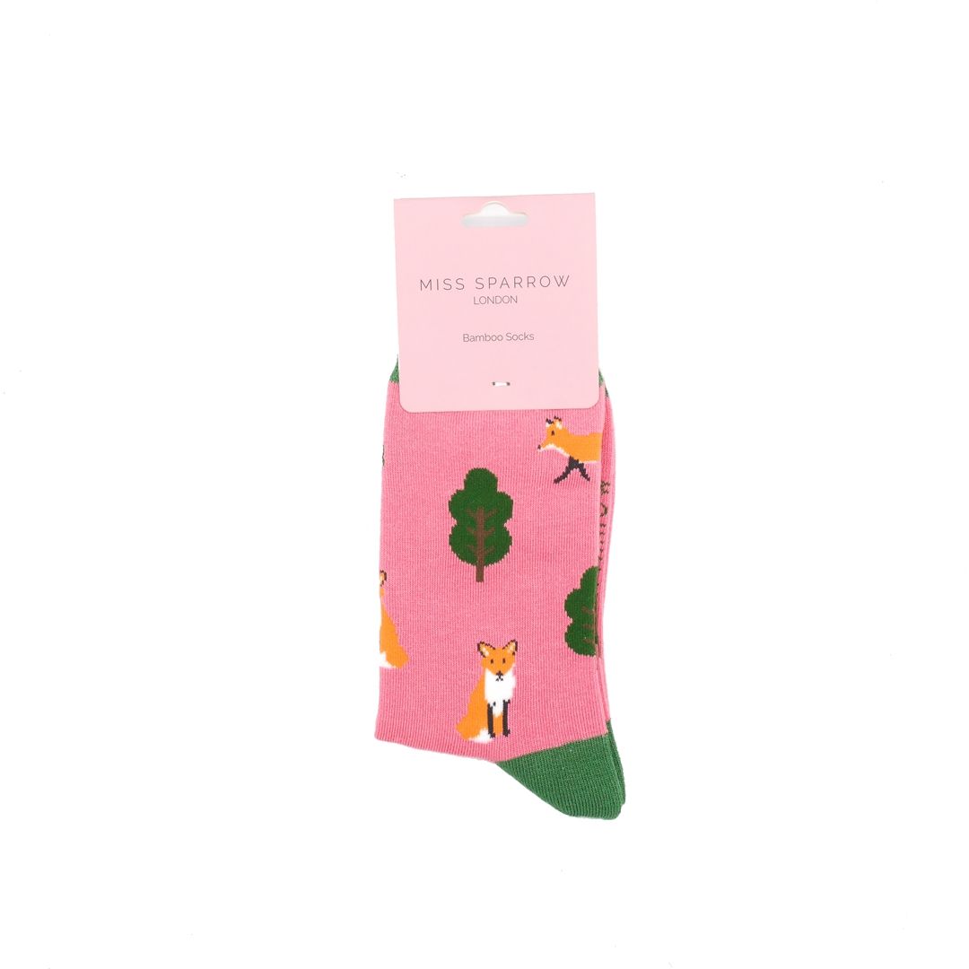 Miss Sparrow  Fox in the Woods Socks Pink Eco Friendly Bamboo Mix