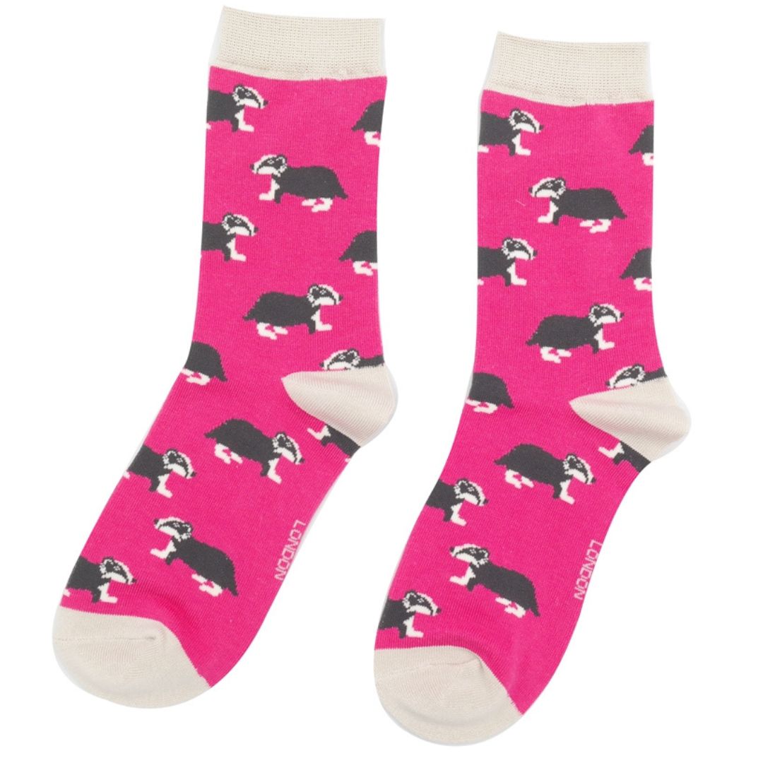 Miss Sparrow Badger Socks  Hot Pink Super Soft Bamboo Blend Eco Friendly