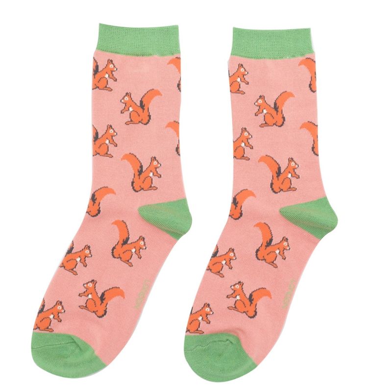 Miss Sparrow Squirrel Socks Salmon Pink Woodland Collection Eco Friendly Bamboo Mix