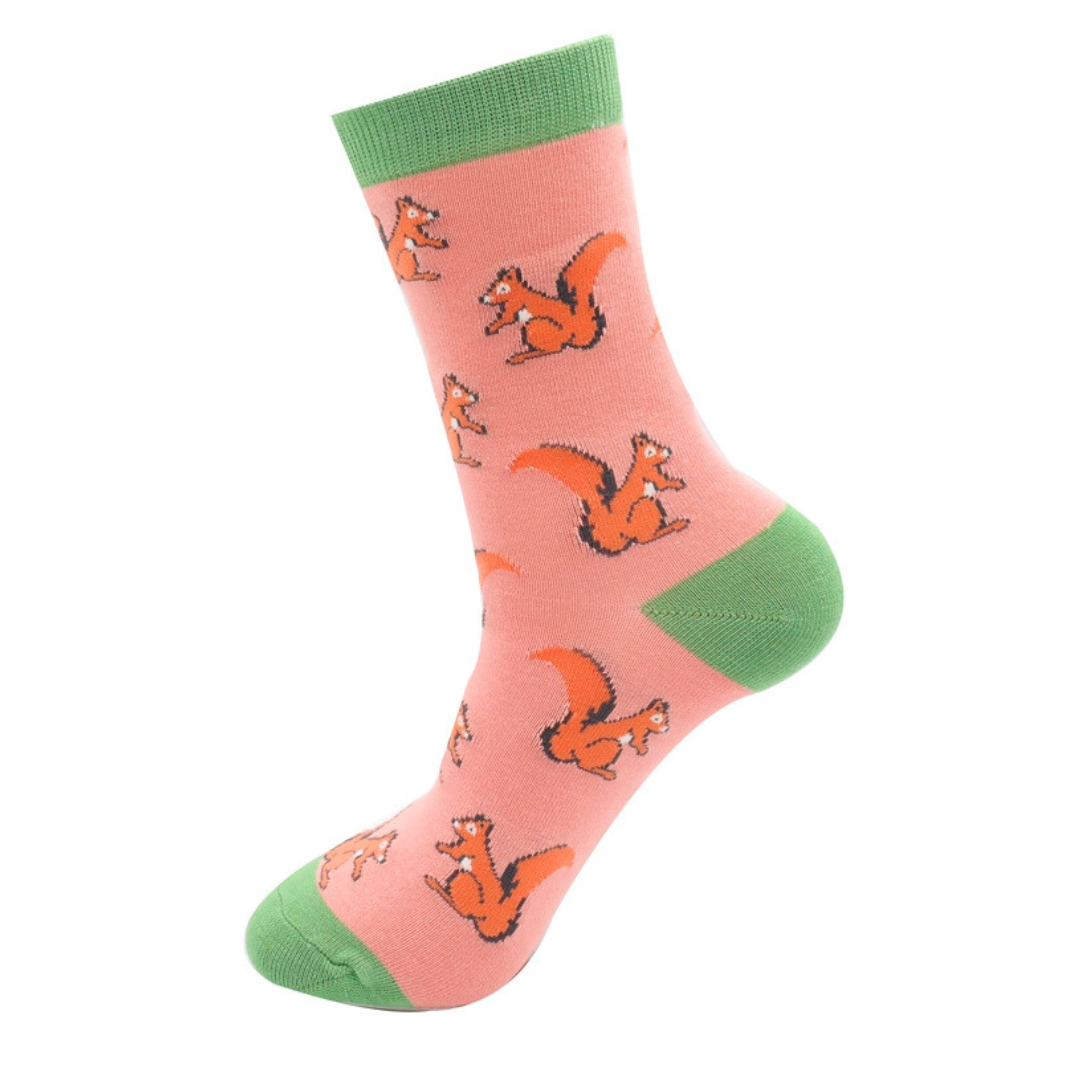 Miss Sparrow Squirrel Socks Salmon Pink Woodland Collection Eco Friendly Bamboo Mix