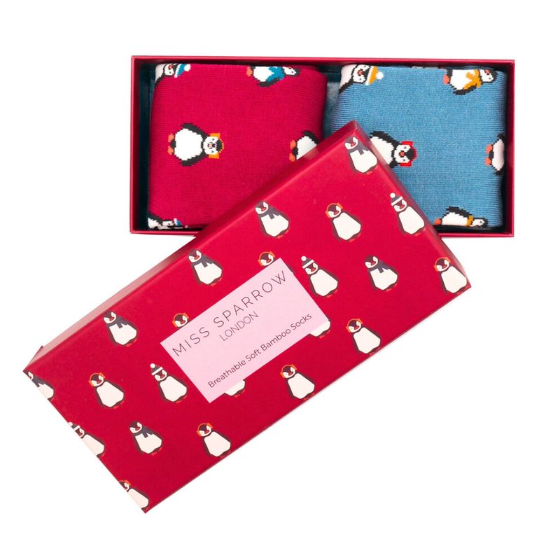MISS SPARROW 2 Pairs Little Penguin  Socks Boxed Bamboo Blend Eco Friendly