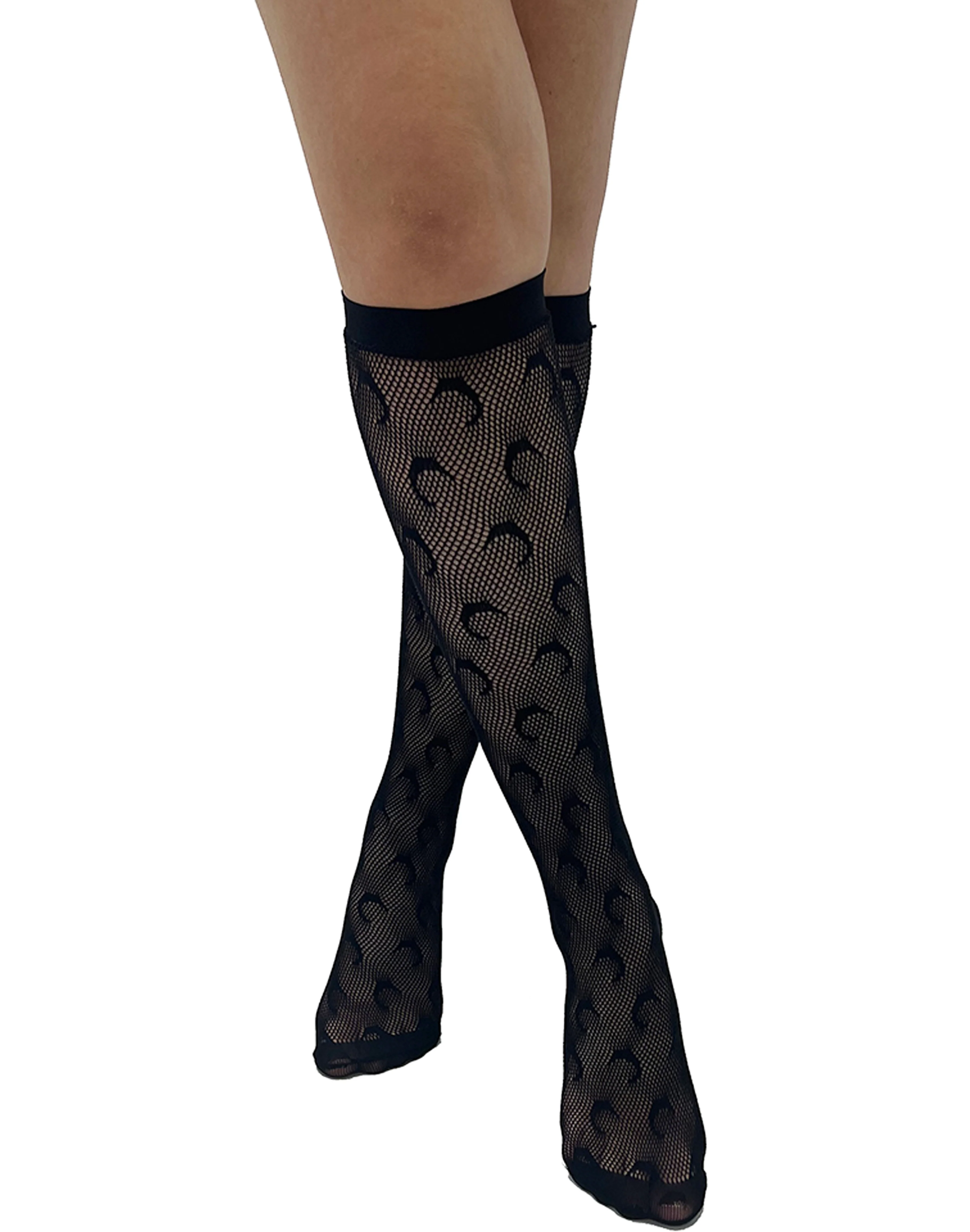 PAMELA MANN Stunning Crescent Moon Fishnet Knee Socks Womens