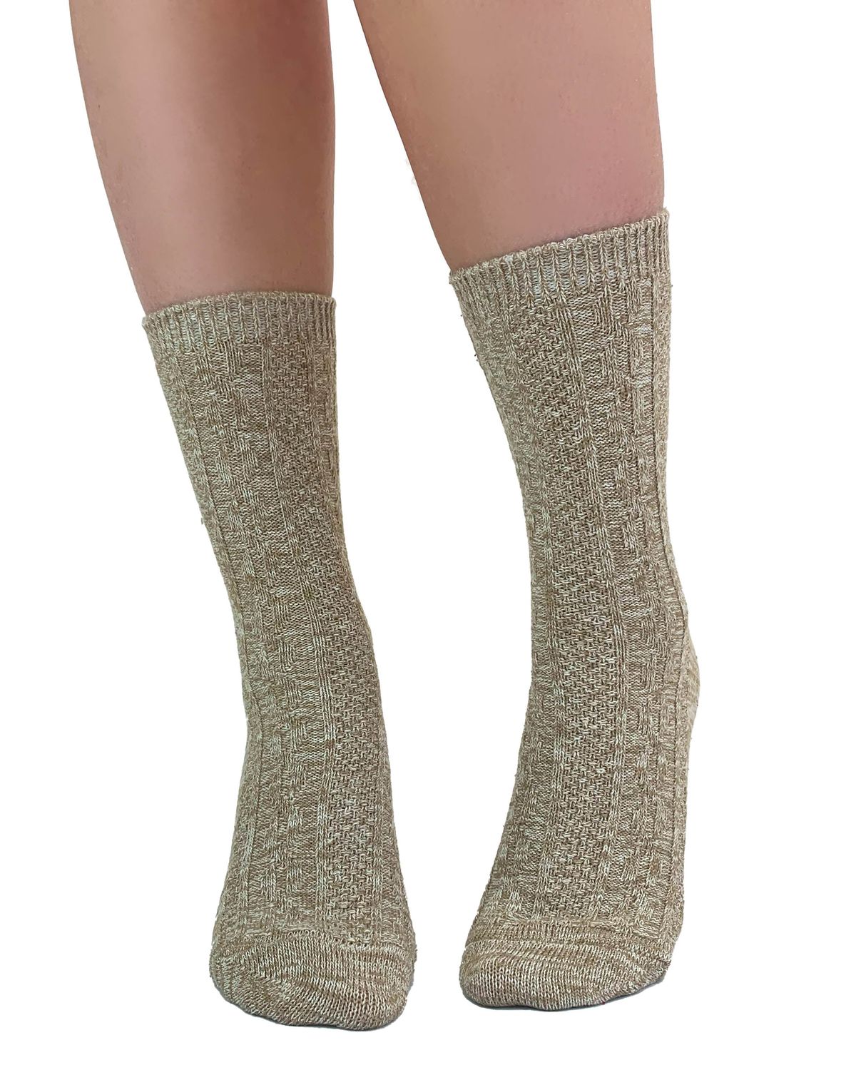 PAMELA MANN Ribbed Winter Socks Beige Wide Fit Ladies