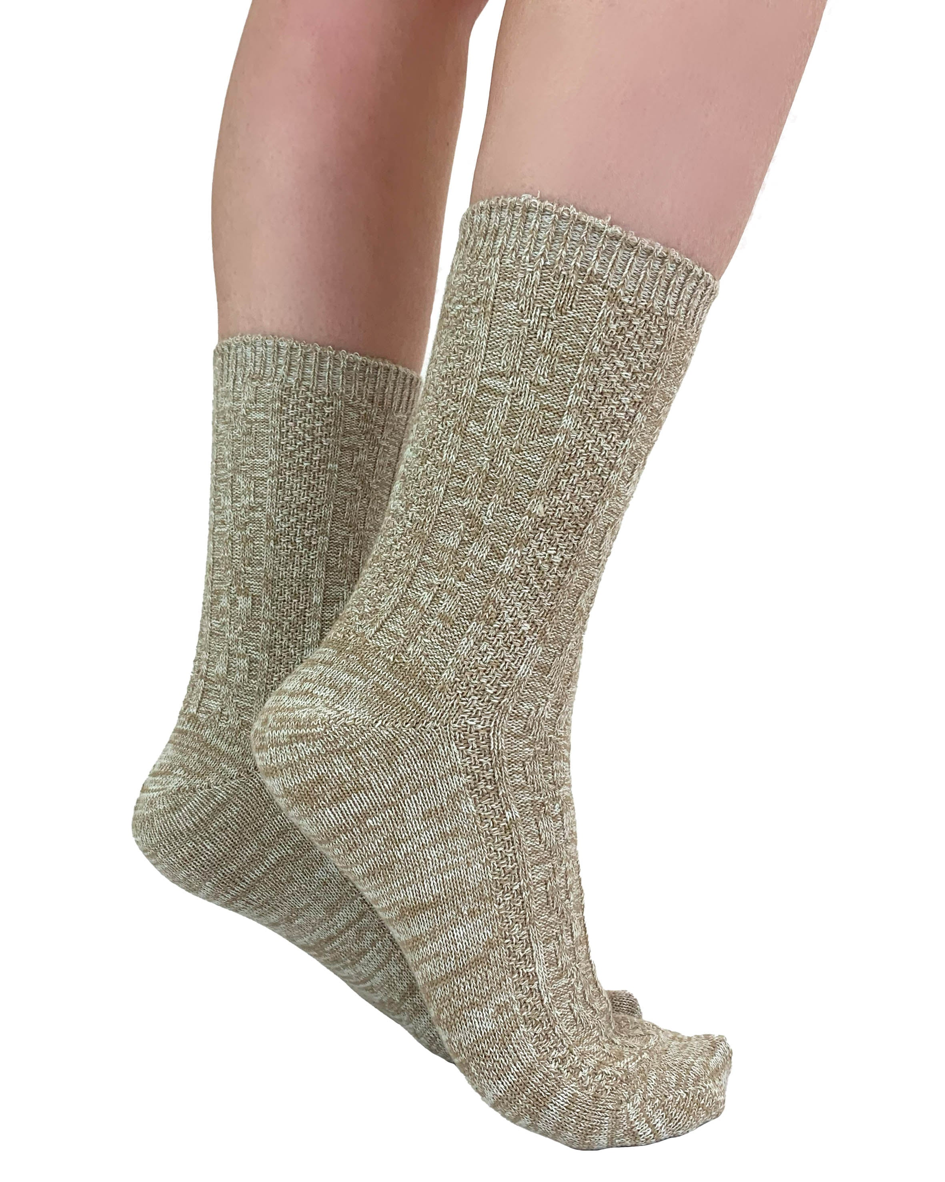 PAMELA MANN Ribbed Winter Socks Beige Wide Fit Ladies