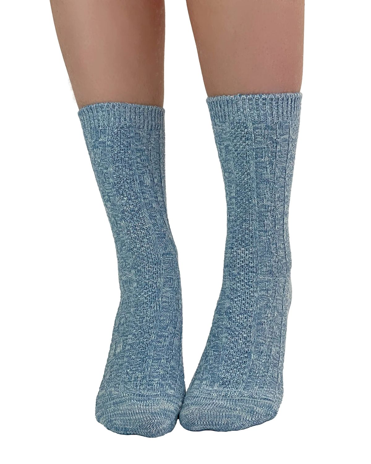 PAMELA MANN Ribbed Winter Socks Blue Wide Fit Ladies