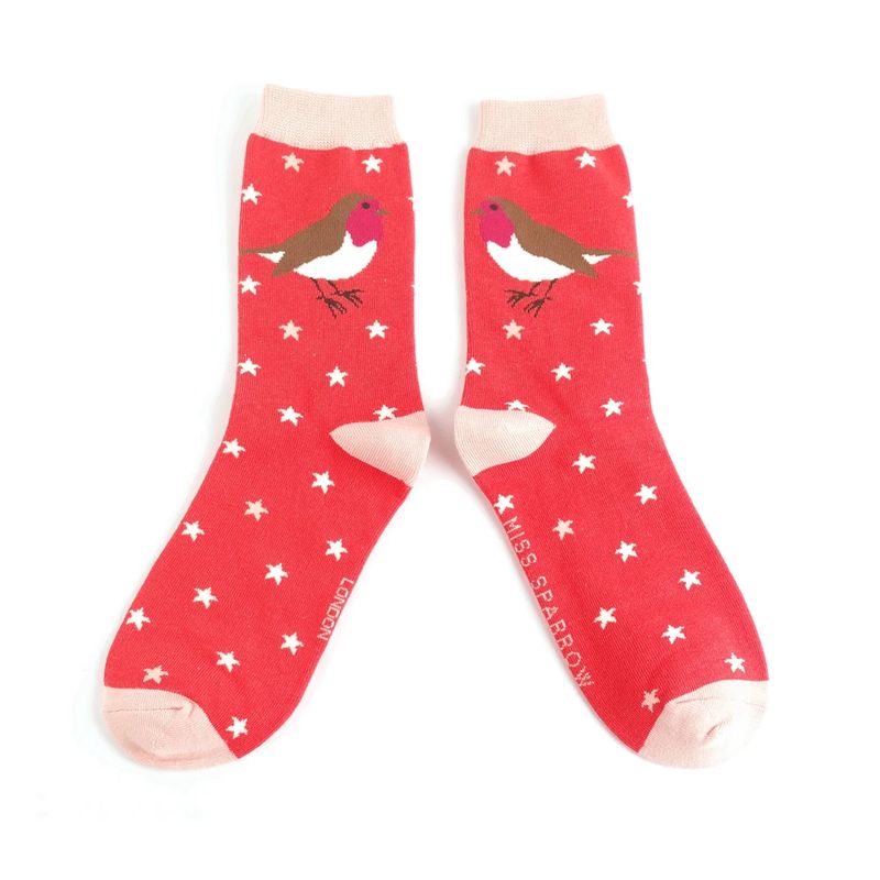 MISS SPARROW Socks Red Robin Bamboo Eco Friendly