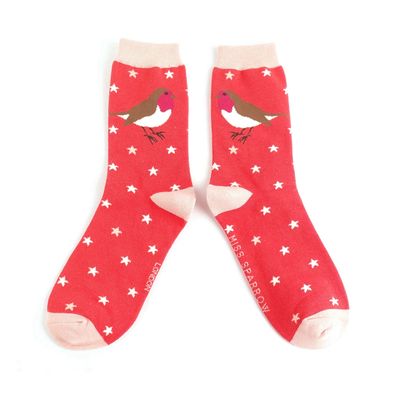 MISS SPARROW Socks Red Robin Bamboo Eco Friendly