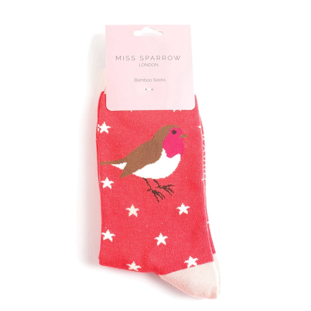MISS SPARROW Socks Red Robin Bamboo Eco Friendly