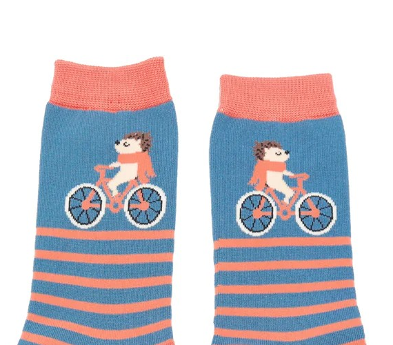 MISS SPARROW Socks Cycling Hedgehog Denim Soft Bamboo Blend Eco Friendly