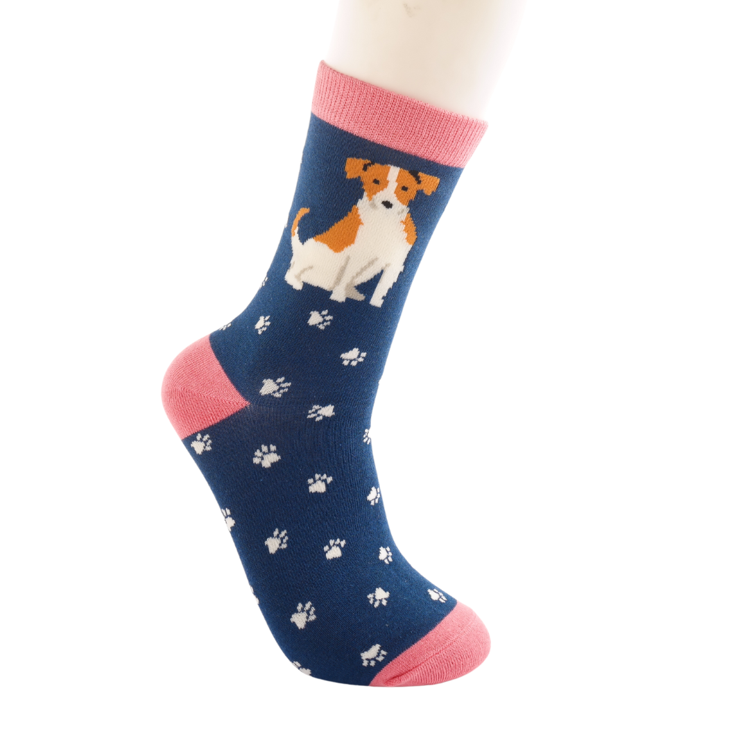 MISS SPARROW Jack Russels Socks Navy Blue Soft Bamboo Blend