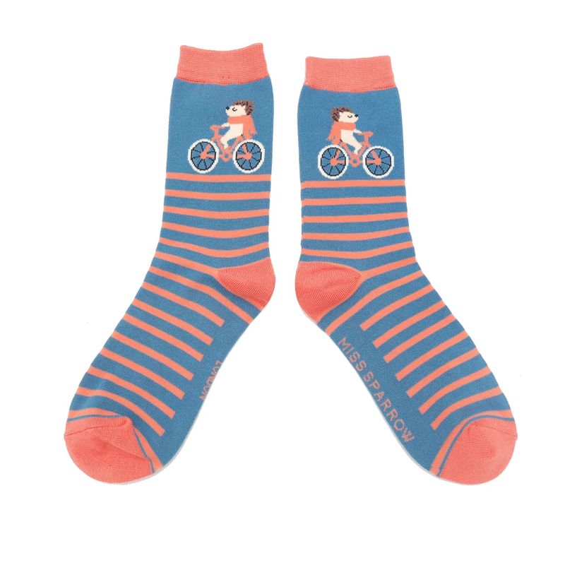 MISS SPARROW Socks Cycling Hedgehog Denim Soft Bamboo Blend Eco Friendly