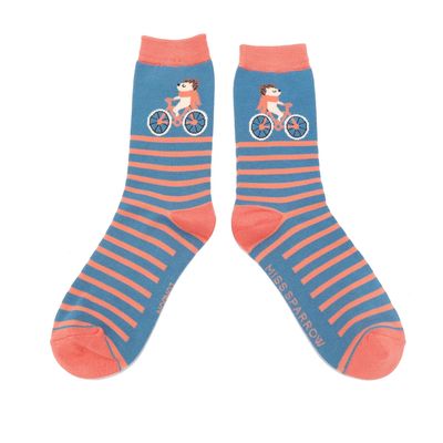 MISS SPARROW Socks Cycling Hedgehog Denim Soft Bamboo Blend Eco Friendly
