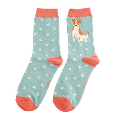 MISS SPARROW Jack Russels Socks Duck Egg Soft Bamboo Blend